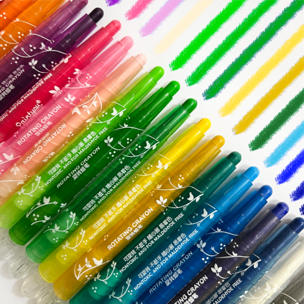 Art Supplier High Quality 24PCS Long Colorful Silky Nox Toxic Kids Novelty Wax Crayon Twistable Crayon