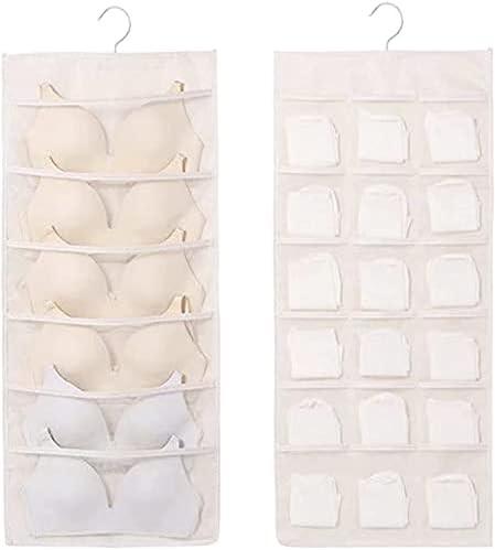 BRA AND UNDERWEAR HANGING STORAGE ORGANIZER MESH POCKETS DUAL SIDED WALL SHELVES SPACE SAVER BAG SOCK UNDERPANTS DRAWER