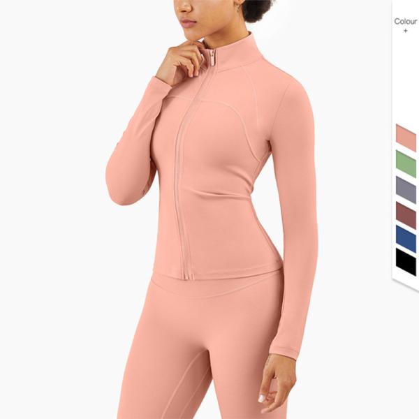 Women Lulu Gym Long Sleeve Yoga Zip Jacket 210gsm High Neck Slim Fit