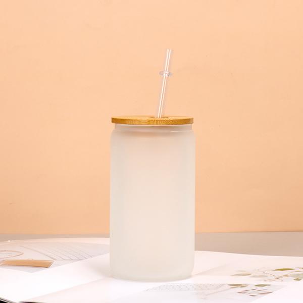 16oz Glitter Iridescent Glass Water Tumbler glass drinking bottle with bamboo lid For Iced Coffee Beer Juice Soda