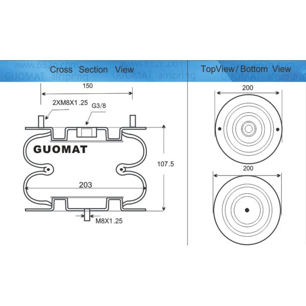 Les ressorts pneumatiques Yokohum-100 industriels doublent des convolutions que l'entrée d'air de G3/8 M8 boulonne le remplacement