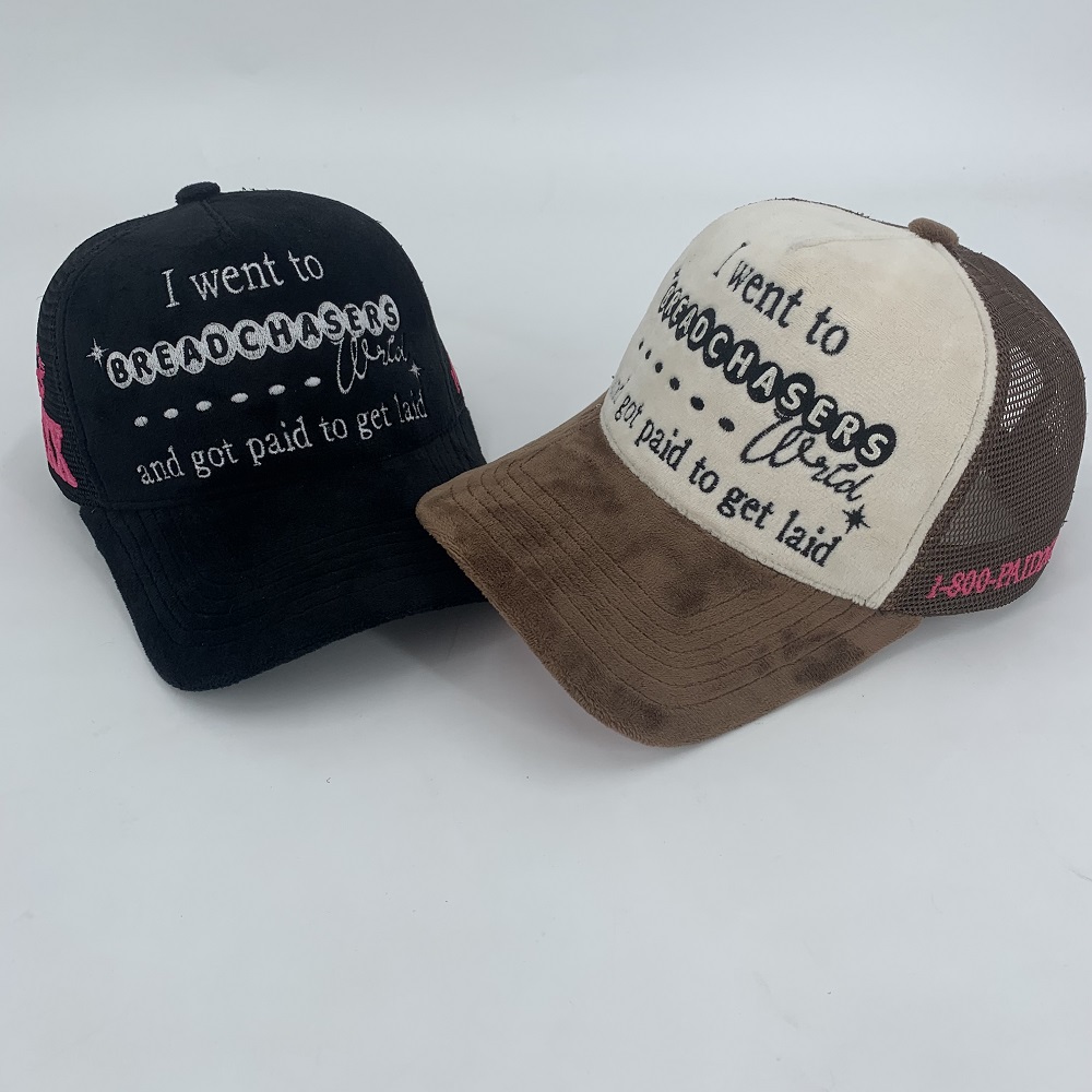 Velvet Suede Mesh Custom 3D Embroidery Trucker Hats Sports Snapback Cap