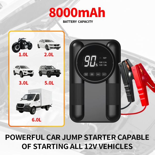 Portable 2 In 1 Jump Starter Tire Inflator 8000mAh Car Battery Battery Booster With Air Compressor
