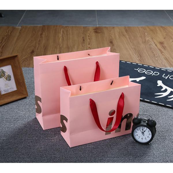 Hand Length Handle Ins Style Pink Paper Bags for Boutique Gift Craft Shopping Custom Order