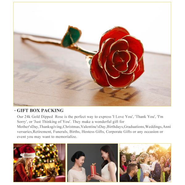 Anniversary Gifts 24k Gold Plated Rose With Gift Box Forever Gold Rose for Christmas ,valentine' s Day Gifts