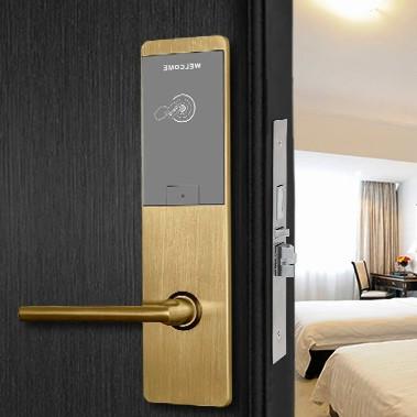 Durabilidade de bateria longa Cartão RFID Smart Hotel Lock Gold Brushed Zinc Alloy com Smartphone App TT Lock Acesso opcional