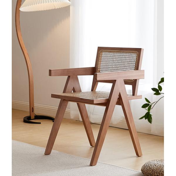Nordic Rattan Dining Chair Cherry Wood Rattan Lazy Chair