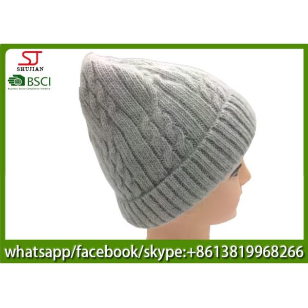 Chinese manufactuer ladies winter knitting hat 45%cony hair 15%wool 40%Acrylic76g 20*20cm light grey keep warm