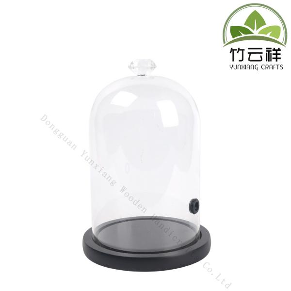 Clear Glass Dome, Glass Bell Jar Cadle Cake Display Case  Black Wooden Base for Christmas Home Decor