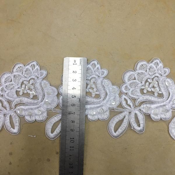 Ivory Wedding Dress Lace Border with Cord/ Bridal veils Lace Edge with Bead