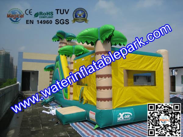Inflatable Bouncer Slide , Commercial Grade Bounce Houses Coconut Trees Tropical Themed