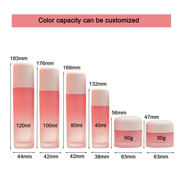 Frosted Gradient Pink Color Glass Cosmetic Lotion Pump Bottle
