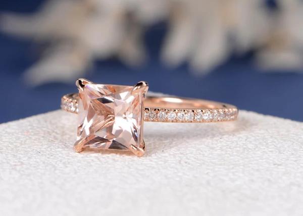 Tamaño real de Diamond Jewellery Ring Princess Cut 6×6m m del Morganite