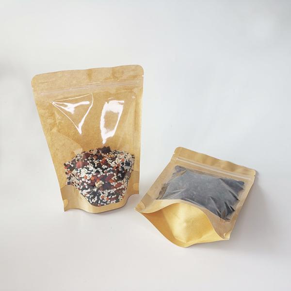 Matt Lamination Zipper Heat Seal Kraft Stand Up Pouches With Window Digital Printing For Food Packaging Bags