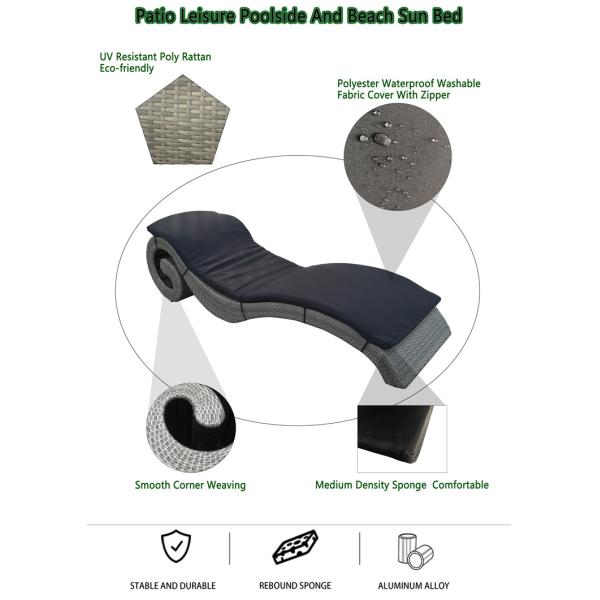 S-Shape Black Rattan Garden Sun Loungers  Poly Hotel Holiday Resort Poolside