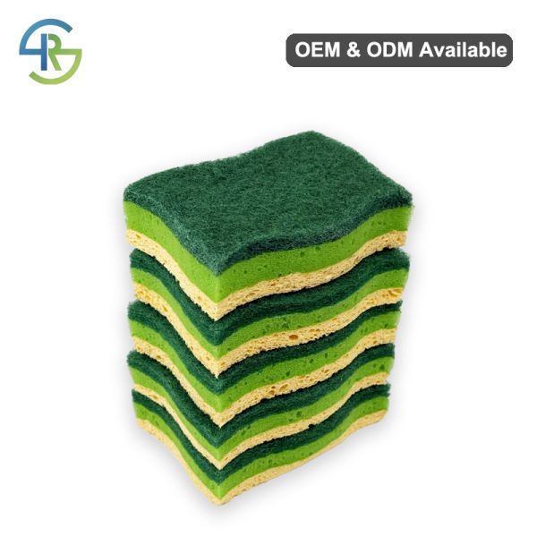 Dual Layer Wood Pulp Sponge Scouring Pad Reusable Eco Washing Up Sponge