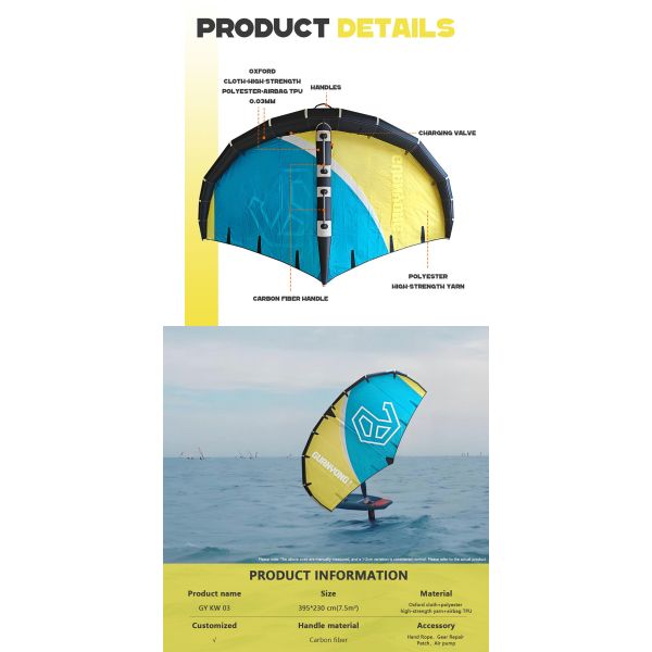 7.5M Wing Foiling Inflatable Sup Foil Board 7.5m2 Wings  Carbon Hard Handle Tear Resistant