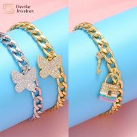 Butterfly Charm Bracelet Stainless Steel Jewelry Key Lock Pendant Gold Plated