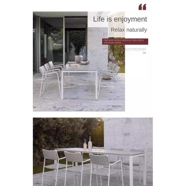 OEM Teak Wood Garden Dining Table And Alumiunm / Rattan Chair Sets For 6
