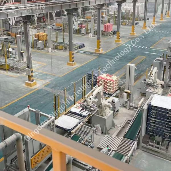 Robot Palletizing Conveyor Line Carbon Steel Automated Pallet Conveyor
