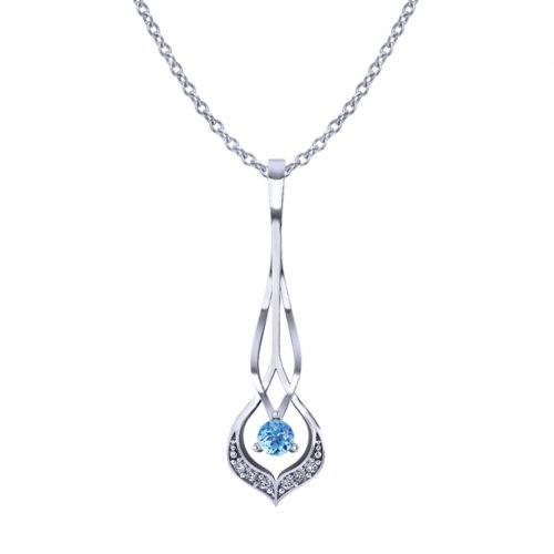 Aquamarine CZ 14k White Gold Necklace Pear Shape 6x9mm Diamonds 10cttw