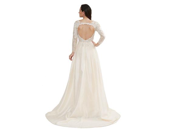 Sexy Backless Elegant Long Wedding Dresses , Regular Sleeve Beige Evening Gowns