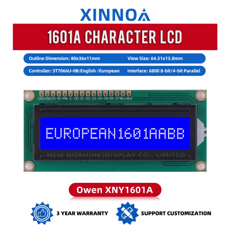 European Blue Film White Letters 1601A Character Dot Matrix Screen ST7066 Support Scheme Development