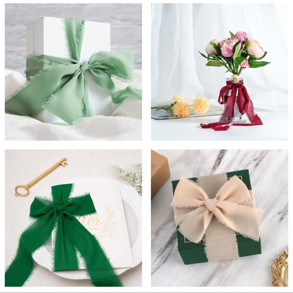 Organza Fabric Type Handmade Frayed Edged Chiffon Silk Ribbon for Wedding Invitations