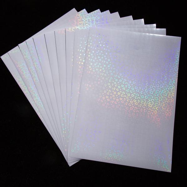 Film de lamination à froid en vinyle transparent en forme de cœur holographique autocollant, facile à laminer à froid, idéal pour les autocollants DIY