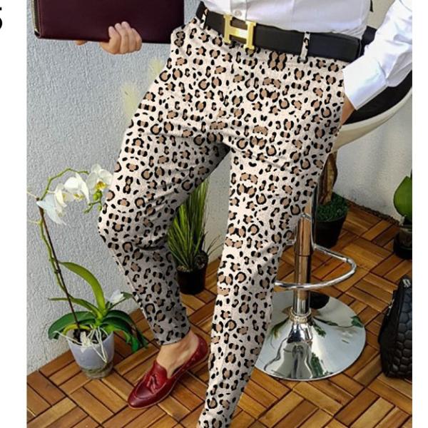 Light Wash Digital Print Polyester Trousers Multi-style Slim-fit Plaid for Casual Men