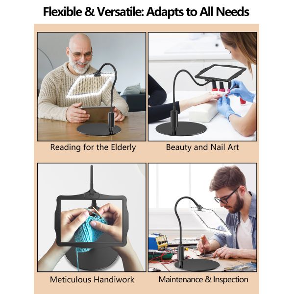 Desktop Movable Height Adjustable Floor Screen LED Magnifier Acrylic Detachable Switchable Lenses 48 Bright Eye-Care Reading