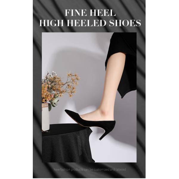 Thin Heels Pointed Toe Leather Shoes , 3 Inch Black Womens Slip On Dress Shoes