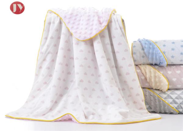 Print Cotton Bamboo Baby Blankets , Double Layer Muslin Blanket With Dot Fleece Backing