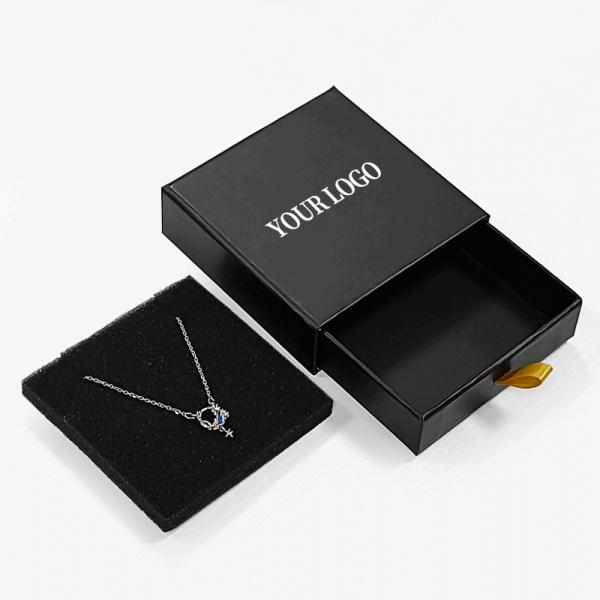 Caixa de joias de gaveta rígida com inserção de espuma com logotipo personalizado para pulseira de colar de anel 9x9x3cm