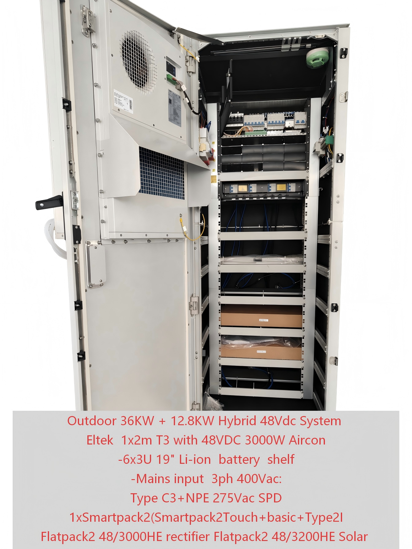 Telecom Hybrid System Solar Outdoor Cabinet 36KW+12.8KW with Smartpack 2 Controller