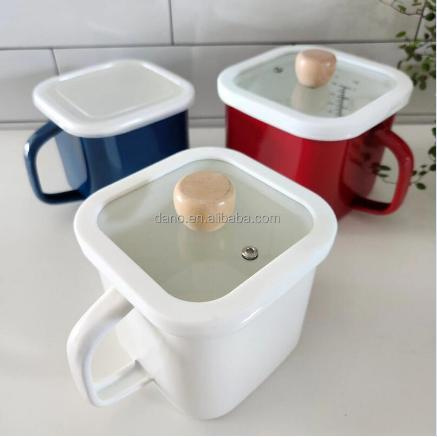 390g Iron Multi Color Square Enamel Noodle Pot Instant Noodle Cooking Pot Featuring Glass Lid Design