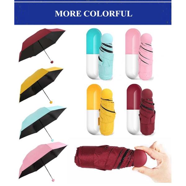 Durable 6 Panels Black Vinyl Coated Mini Folding Umbrella Anti Uv With Case