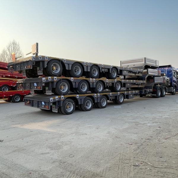 Semi-Trailer of European Style 4-Axle Pull-Out Low-Bed Trailer with 10ton Max Payload