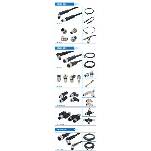 M12 Connecteur imperméable à l'eau IP67 IP68 mâle femelle 3-24 broches DIN IEC61076