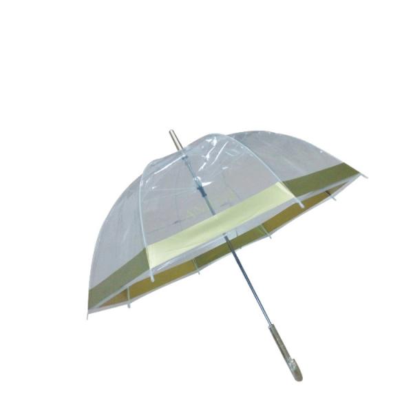 Cute Full Coverage Clear Bubble Umbrella Pink Trim White Hook Handle Plastic Cap