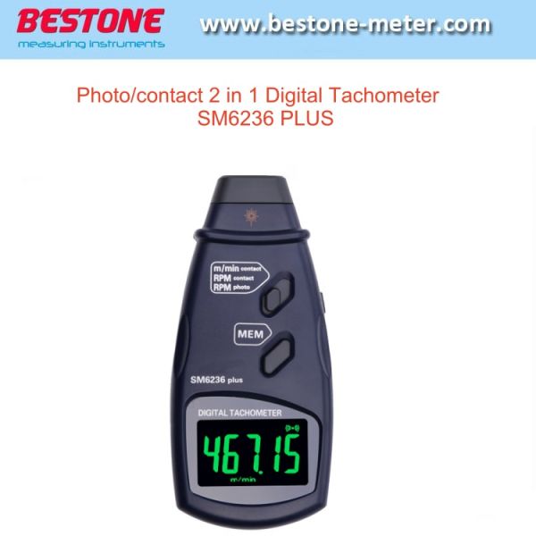 Sm6236 Plus Photoelectric Contact Digital Tachometer 2 in 1 Rpm Speed Tester