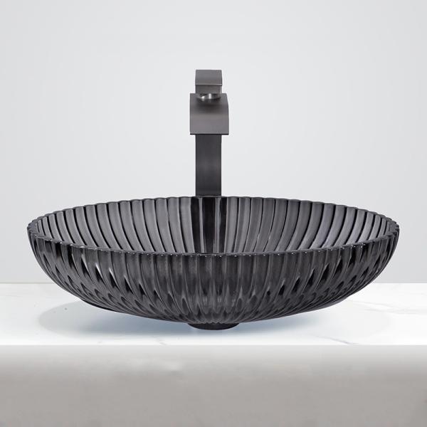 Lavabos en verre noir transparent avec drain escamotable évier de meuble de