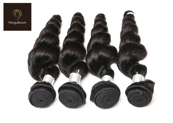 Double wefted 10a Reinforced Real Human Hair Bundles Loose Wave Black Color