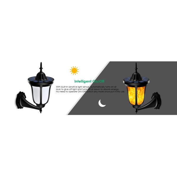 Solar Lights Flickering Flames Wall Lights 96 LED Solar Wall Lights Outdoor Dancing Flame Light Wireless Waterproof Wall