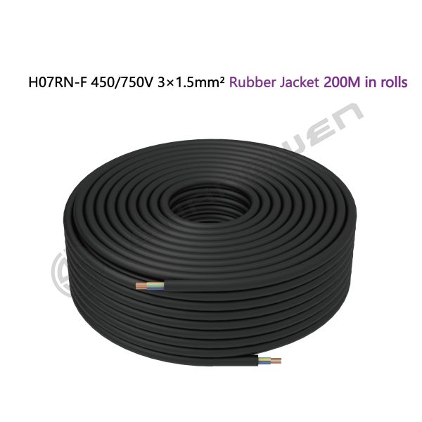 3*1.5mm²  H07RN-F 450/750V  CCC VDE 3 Core Sheathed Wire Bare Copper Sheath Flexible Rubber Cable Power Cable Black Rubber Cable