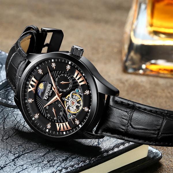 Black Luxury Mens Mechanical Watches Moonphase Automatic Watch