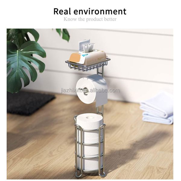 Bathroom Metal Toilet Paper Holder Stand  with Phone Shelf for Bathroom Storage Holds Reserve Mega Rolls Tissue Organizer Holder