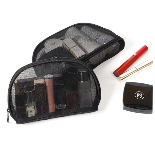 Portable small cosmetic bag girl web celebrity black double layer mesh transparent large capacity travel storage bags