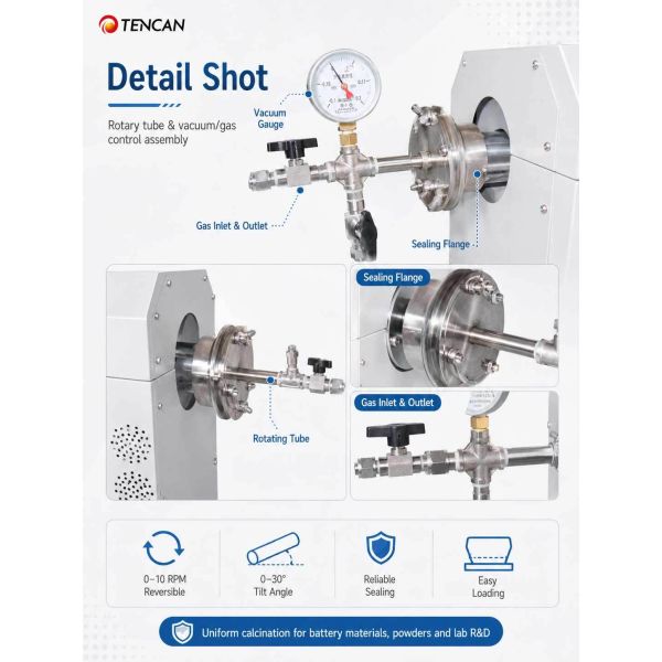 TENCAN TC-12NRT High Temperature 1200C Lab Vacuum Tubular Furnace MOSI2 Heating Element High-Purity Quartz/Alumina Material