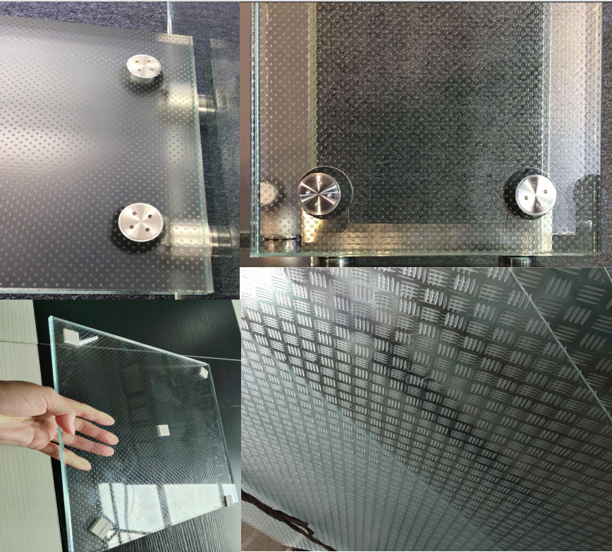 12+12+12 MM Customized  Anti-Slip Patterns  Laminated Glass Floors For Glass Staircase 